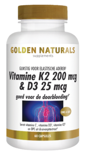 Golden Naturals Vitamine K2 200 mcg & D3 25 mcg 60 vega caps
